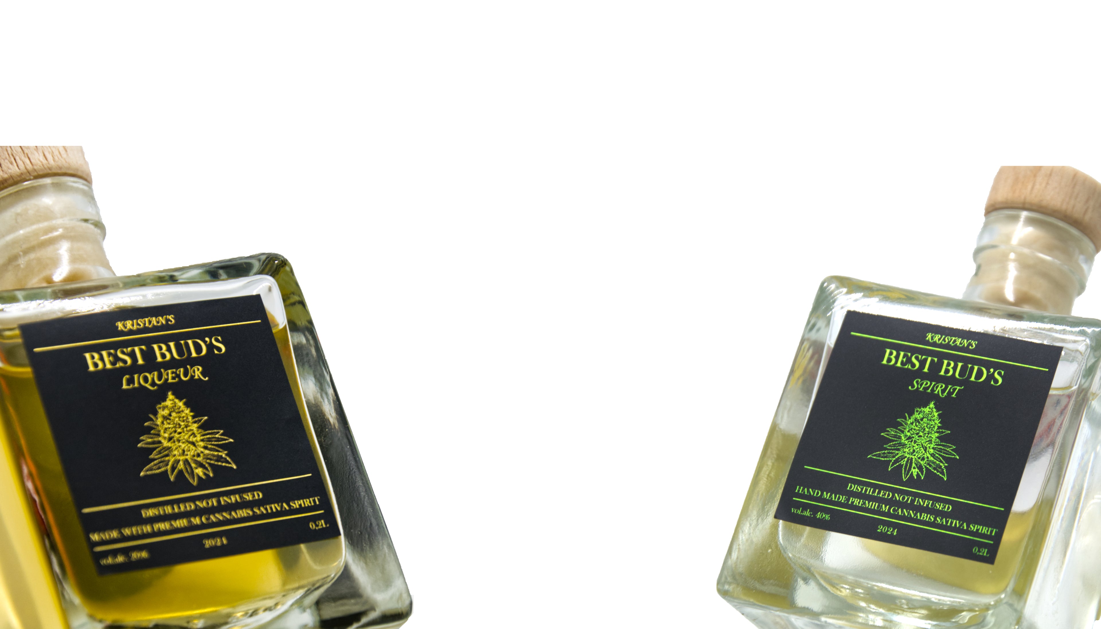 both spirit and liqueur bottle on each side, leaving space for writing in the middle